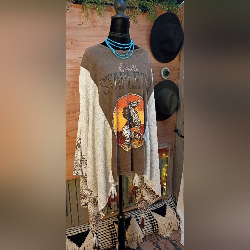 Upcycled Western Chris Stapleton Scarf Tee
